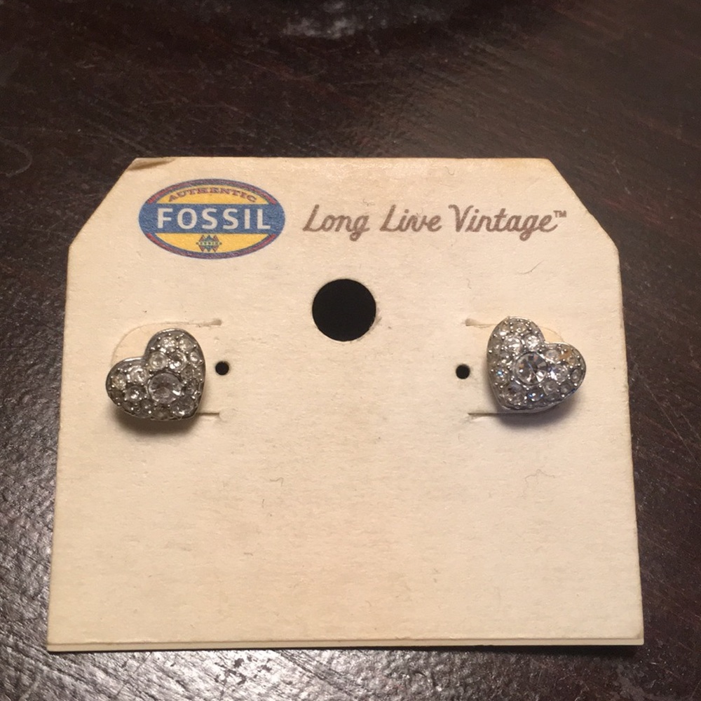 Fossil Heart Stud Earrings in silver